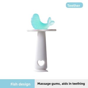 Baby Teeth Grinding Gelatinous Strawberries And Dolphins Nano Silver Moon Bicolor Teeth Grinding Stick Silicone Material for 6-12 Months