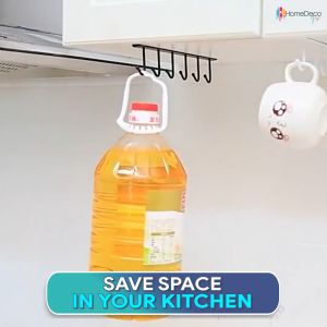 Ready Stock High Quality Under Shelf 6 Hooks Holder Kitchen Cabinet Under Shelf Storage Rack Organizer Hook Black White