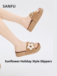 SANFU | Summer Sweet Knit Large Flowered Thick Sole Open Toe Round Head Ladies Sandals