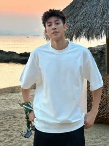 White Heavyweight Pure Cotton Short Sleeve Mens T-Shirt Clean Sun-Kissed American High Street Style Casual Summer Top