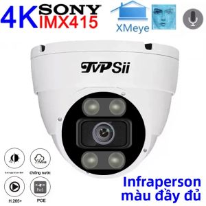 Camera IP CCTV Hồng Ngoại Full Màu 4K 8MP Ngoài Trời Vỏ Kim Loại Hình Vòm Hỗ Trợ Phát Hiện Khuôn Mặt H.265+ ONVIF Âm Thanh Sử Dụng Trong Nhà/ngoài Trời