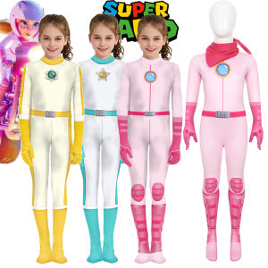 Anime Super Mario Costume For Adult Kid Princess Peach Dress Bodysuit Mario Bros Cosplay Jumpsuit Halloween ChildrenS Day Costume