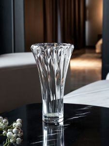 Bohemia Crystal Glass Flower Vase Transparent Modern Simple Home Decoration Wedding Gift Tabletop Ornament for Living Room Bedroom Dining Table
