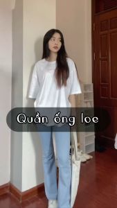 Quần jean nữ ống loe  quần ống loe nữ cạp cao vải bò Quảng Châu mịn co giãn không phai màu đi chơi