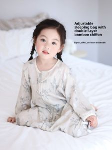 Spring Summer Baby Sleeping Bag Adjustable Leg Hole Anti-Kick Cotton Bamboo Cloth Soft Pajamas with Sleeves for Infants And Toddlers