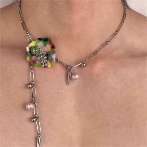 Punk Style Floral Alloy Necklace Womens Elastic Cone Pendant Set  out Fashion Jewelry Twist Link Chain Custom Made