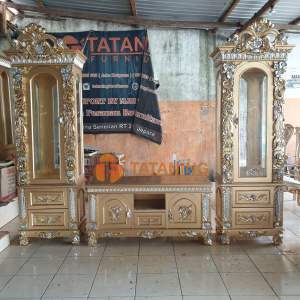 TV CABINET TULIP KAYU JATI FINISHING MEWAH ALMARI KACA BUFFET KACA UKIR LEMARI DEKORASI RUANG INTERIOR MURAH TATANING FURNITURES JEPARA