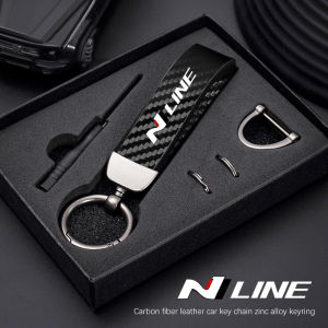 Car Carbon Fiber Style Keychain Microfiber Leather Key Chain For Hyundai N LINE IONIQ 6 Creta Tucson Sonata Azera Palisade Nexo