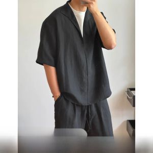 Summer Polo Shirt And Shorts Set for Men in Lyocell Linen Material with Half Zip Short Sleeve Sporty Casual Style Teen Friendly