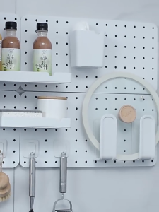 HALOO Plastic Pegboard - No Drill Self Adhesive Wall Organizer | DIY Storage Panel | Home Kitchen Collectibles Display