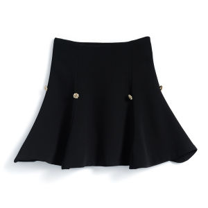 MIUCO Puffy A-Line Mini Skirt Button Detail Umbrella Shape High Waist Short Half Body Skirts for Women Commute OL Style