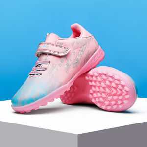 Hook and Loop Fastener Soccer Shoes Boy Girl 6-12 Years Old Broken Nail TF Artificial Grass Non Slip Primary School Student Children Training Shoes