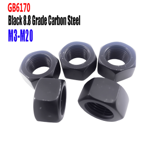 1/2/5/10/20/50/100Pcs Hexagon Nuts M3 M4 M5 M6 M8 M10 M12 M16 M20 Black 8.8 Grade Carbon Steel DIN934 Hex Nut GB6170