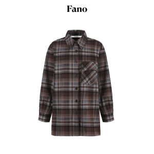 Fano | Áo Blouse Gingham Retro Cọ Xước Nút Trái Cây túi chéo nối