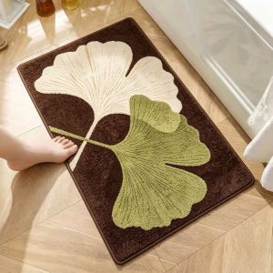 VIKAMA Pink Rose Flower Bath Mat Soft Plush Non Slip Absorbent Bathroom Rug Floral Gold Leaf Floor Mat for Shower Tub Bedroom