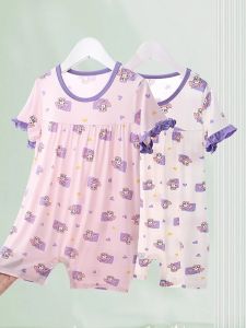 Bộ Đồ Ngủ Liền Thân Modal Mùa Xuân Hè Cho Trẻ Em Chống Lạnh Mỏng Cho Bé Gái Quần Áo Mặc Nhà Trẻ Em Chất Liệu Polyester