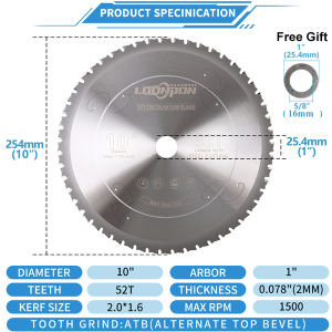Loonpon Metal Cutting Disc 185/254/355mm Carbide Circular Saw Blade For Steel Iron Aluminum Metal Cutting Blade
