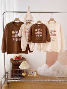 Family Matching Long Sleeve Cartoon Print Sweatshirts for Mom Daughter Baby And Child Size Large Autumn Fashionable Kids Clothes