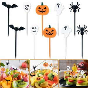10PCS Creative Fruit Fork Halloween Ghost Mini Fork Lunch Stick Snack Cake Dessert Toothpick Halloween Party Decoration Food Pick