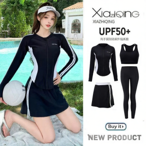 XIAZHIQING | Plus Size Separate Long Sleeve and Pants Swimwear SPF Quick-Dry Conservative Slimming