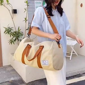 Korean Fashion Duffel Bag Women Gym Sports Bag with Shoe Compartment Large Capacity Travel Luggage Storage Bag Men Travelling Bags Black Beige