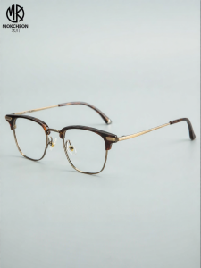 MOKCHEON | Mens Business Extra Large Face Light Titanium Semi-Rimmed Blue Light Protection Glasses
