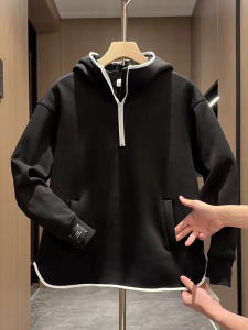 Autumn Winter Thickened Fleece Hoodie Men Casual Style Zipper Decorated Long Sleeve Comfortable Loose Fit Fashionable Trendy