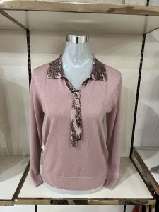 Elegant Early Spring Knitted Wool Sweater Polo Collar Base Layer Top for Middle-Aged Women Fashionable Solid Color Silk Blend