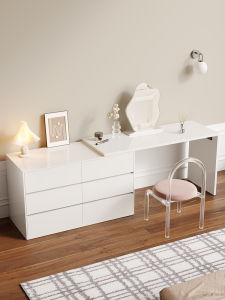 PAMEDI | Modern Minimalist Cream Wood Dressing Desk Book Table Corner Makeup Vanity