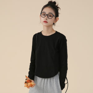 Black Long Sleeve Slim Fit Short T-Shirt Womens Fashion Spring Autumn Sweet And Spicy Base Shirt Inner Wear Shoulder Length Cotton Polyester Blend