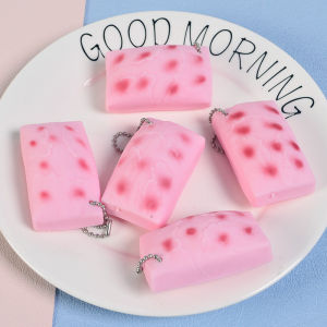 Đồ chơi nhão nhẹt màu hồng mới lạ Fidget Squishes Toy with Keychain giảm căng thẳng ép đồ chơi chống căng thẳng bánh Rice Cake