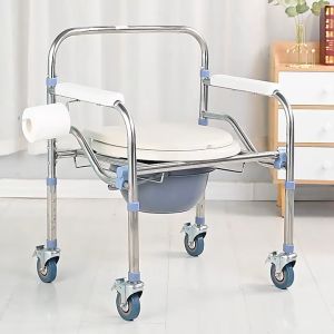 Heavy Duty Steel Bedside Commode Chair Toilet for Adult Elderly Height Adjustable Can be Used as Raised Toilet Supports 350 lbs
