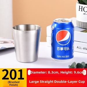 Korean Style 304 Stainless Steel Brushed Double Layer Childrens Water Cup Small Tea Water Cup Restaurant Beer Cup Dining Cup