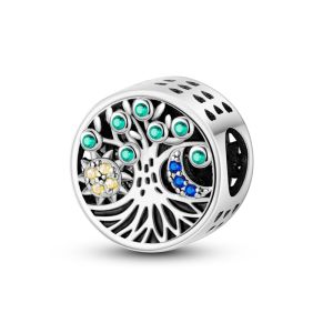 Chất Liệu Bạc 925 Hạt Charm Mặt Dây Chuyền Bầu Trời Đầy Sao Mặt Trăng Mặt Trời Vũ Trụ Hạt Cho Ban Đầu Vòng Tay Tự Làm Trang Sức Nữ Quà Tặng