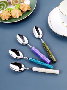 Mini Stirring Spoon 304 Stainless Steel Bamboo Node High Aesthetic Value Luxury Coffee Spoon Glossy Purple European Style