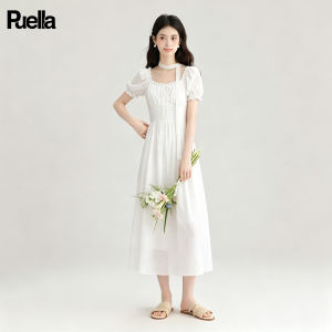 puella | Đầm A-Line Đục Lỗ Ren Cổ Vuông Phong Cách Pháp Mùa Hè