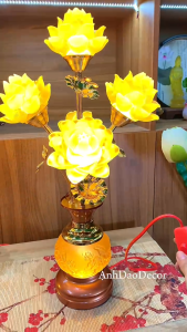 Đèn Thờ Hoa Sen 5 Bông cao 54cm Bình Lưu Ly Hoạ Tiết Nổi Trang Trí Không Gian Ban Thờ Giá 1 Cặp