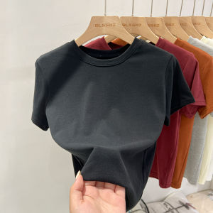 Basic Pure Color Short Sleeve T-Shirt Womens Summer Versatile Base Layer Shirt Inner Wear Top Body Tee Commute Style Slim Fit