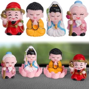 Car Center Console Fun New Year Ornaments 3D Cartoon Resin Small Buddha Guanyin God of Wealth Sculpture Ornaments Car Interior Decoration Supplies