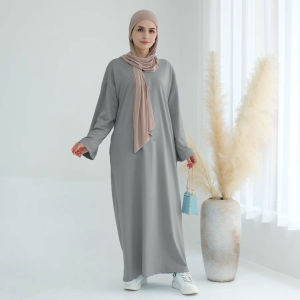 Muslim Grey Abaya Spacious Fit with Pockets Suited for Oman Casual Outings Ideal for Islamic Daily Life and Religious Gatherings