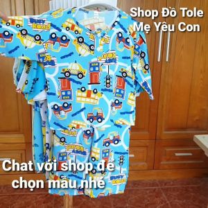 Bộ ngủ dài tay bé trai Size 13 (34-37kg). Vải tole/lanh 2 da loại 1 mát rượi. Có 2 nút cài trước cổ