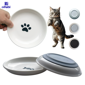 Oitabi 3PCS Cat Food Bowl Ceramic Cat Bowls Anti Whisker Fatigue Cats Bowl Set Shallow Wide Kitten Plates for Food and Water