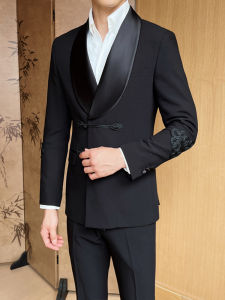 Black Tuxedo Suit Wedding Ceremony Banquet Outfit Groomsmen Marriage Set Standard Fit Business Gentleman Polyester Blend