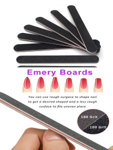 12 Pcs Nail File Set with 4-in-1 Buffing Blocks 10 Black Straight Emery Boards & 2 Polishing Blocks for Nails Shine Nail Care