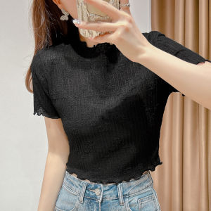 Lace Short-Sleeved Underwear Womens Sun Protection Vest-Style Inner Wear with Drawstrings Nylon and Spandex Blend Material