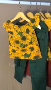 9 Shop Set Baju dan Celana Anak Perempuan FREE BELT Umur 3-5 tahun Bunga Matahari Setcel Anak Cewek Murah Bergambar Model Terbaru Berkarakter Atasan Sabrina Celana Panjang Katun Kekinian