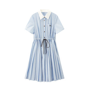 PEACEBIRD | Blue Stripe Business Casual Dress
