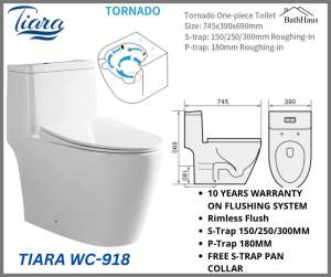 TIARA W918 RIMLESS TORNADO TOILET BOWL