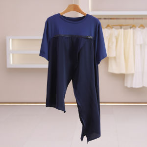Irregular Hem Spliced Design Loose Round Neck T-Shirt Summer