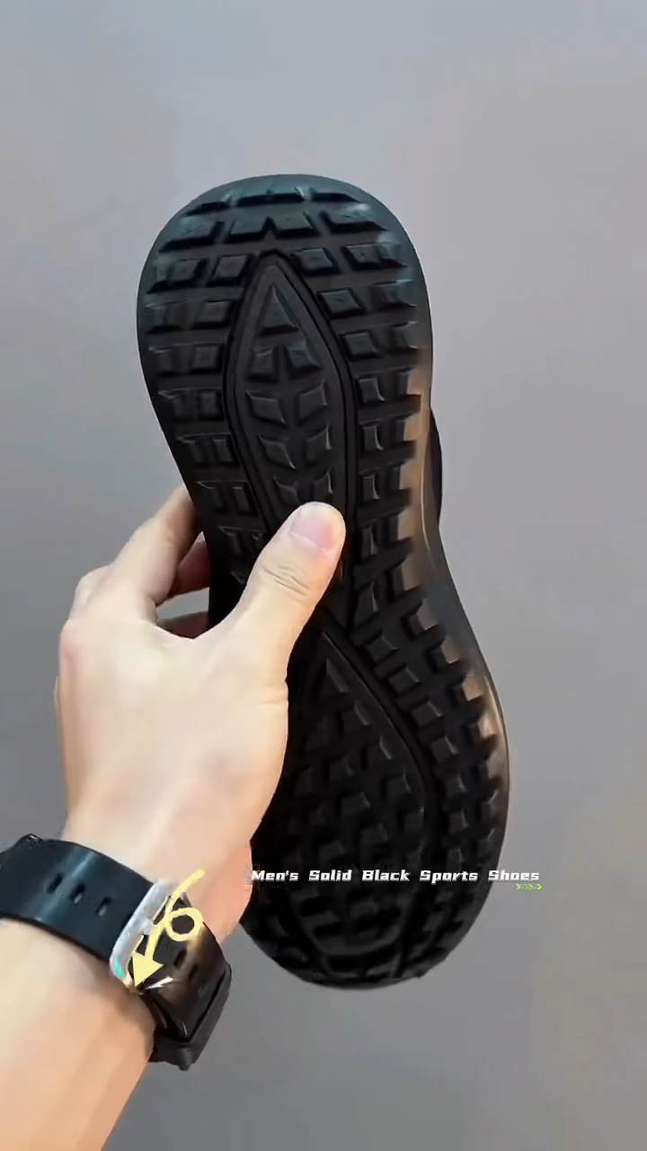 Fashion Thick Sole Mens Solid Black Casual Sneakers Breathable Soft Sole Wear Resistant Sports Shoes